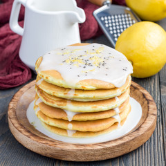 Lemon and chia seed pancakes with citrus glaze, square
