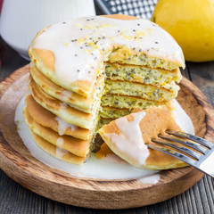 Lemon and chia seed pancakes with citrus glaze, square