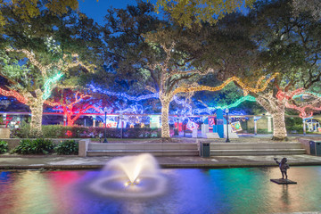 Christmas and New Year celebration lighting in Houston, Texas, USA. Xmas background.