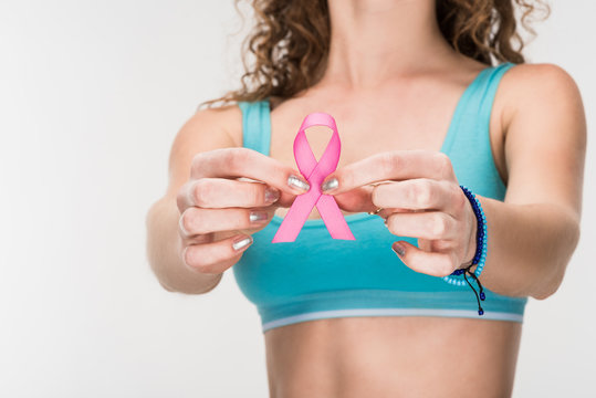 woman holding Breast cancer ribbon