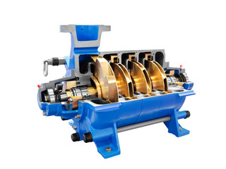 Multistage high pressure prepared pumpfor pumping of water, fuel, oil and oil products isolated on...