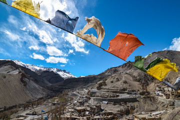 Tibetan Flags with city scape of Leh ladakh.