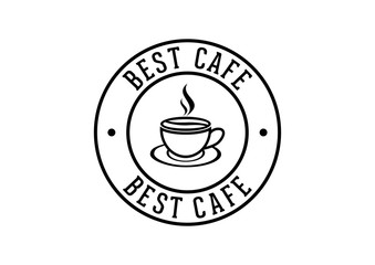 Line Art Circle Coffee Cup Cafe Stamp Illustration Logo Design