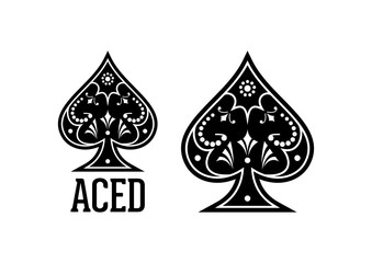 Swirls and Classic Black Spade Ace Poker Casino Illustration Logo SIlhouette