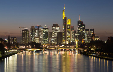 Fototapeta na wymiar Frankfurt am Main skyline at dusk Hessen Germany