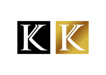 Black and Gold Square Classic Initial Letter K Flat Logo