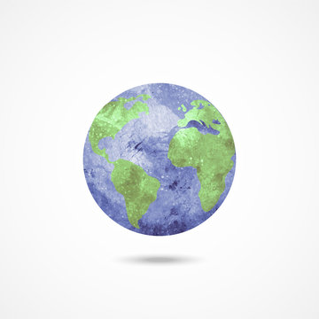 Watercolor Earth globe on white