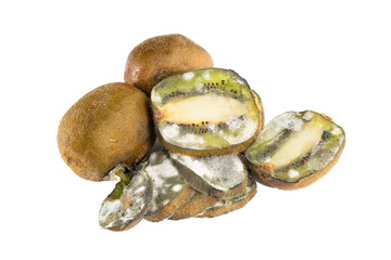 Rotten Kiwis isolated on white background with clipping path