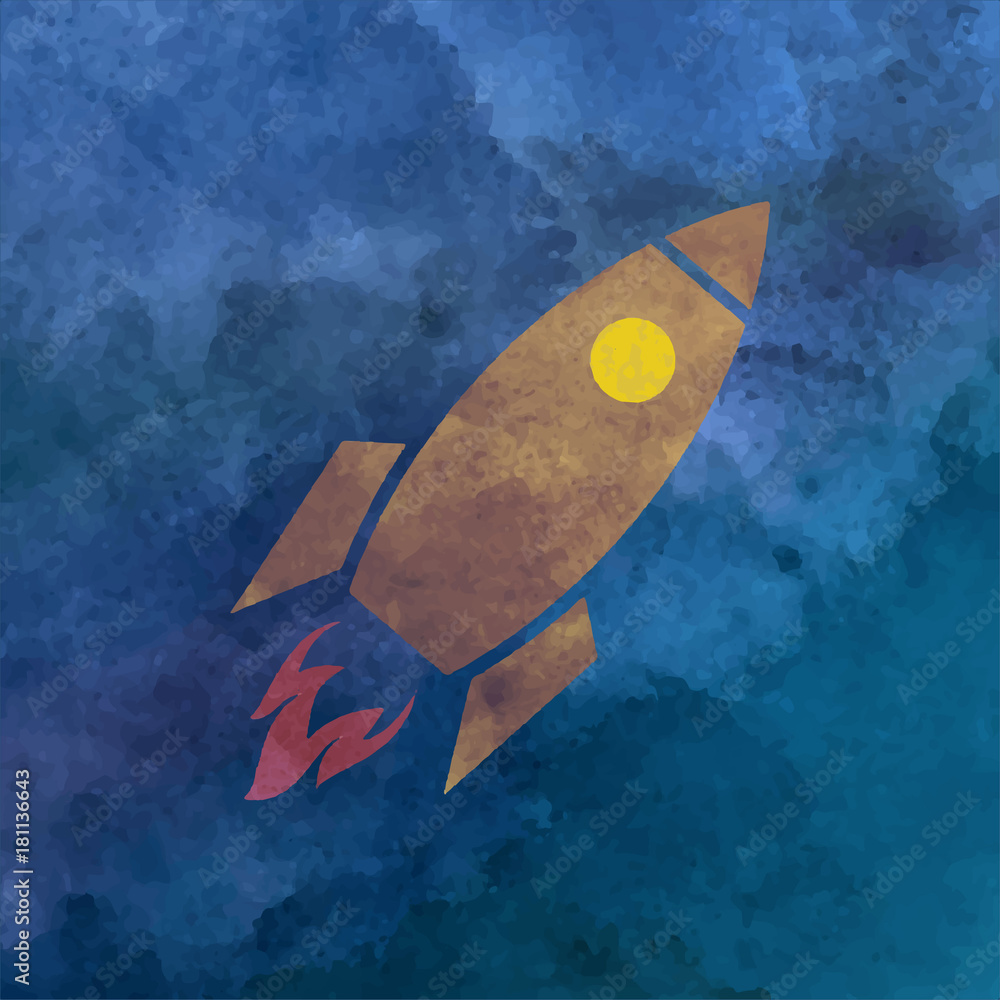 Wall mural watercolor rocket on aquarelle background