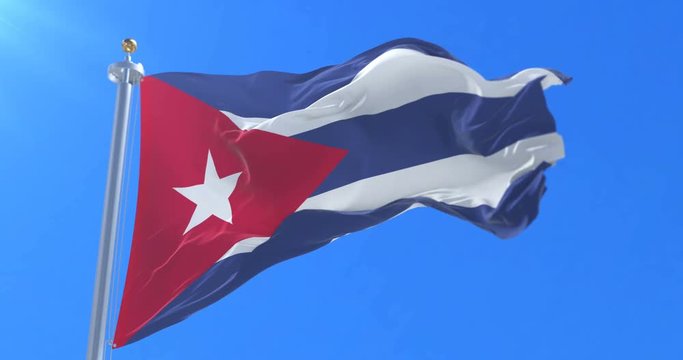 Cuba flag waving at wind in slow, loop
