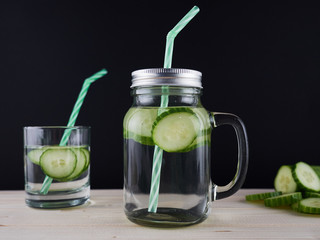 Glasses of cucumber detox water.