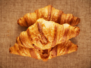 top view with croissants prepared for breakfast