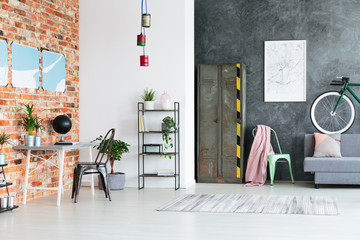 Spacious contrast color loft interior