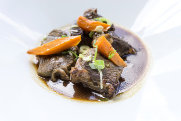 Closeup of pork stew Meat with vegetables