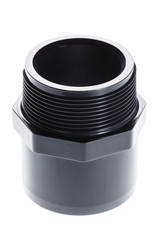 PVC the threaded spigot fitting is isolated on white background.