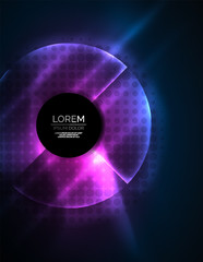 Circular glowing neon shapes, techno background