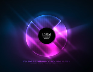 Circular glowing neon shapes, techno background