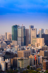 Fototapeta na wymiar Aerial skyscraper view of office building and downtown and cityscape of Tokyo city with blue sly and cloud background. tokyo, Japan, Asia