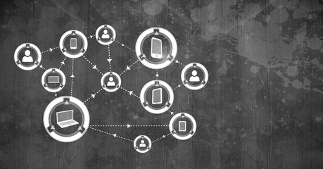 Technology interface in front of grey wall