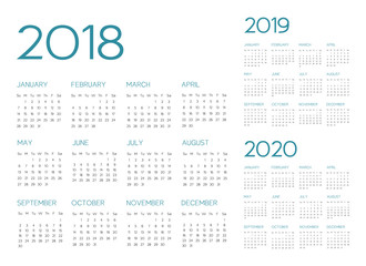 English Calendar 2018-2019-2020 vector