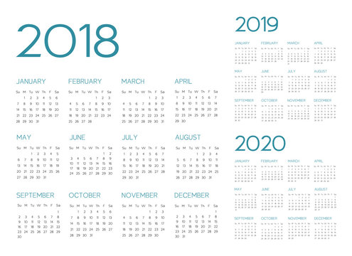 English Calendar 2018-2019-2020 vector