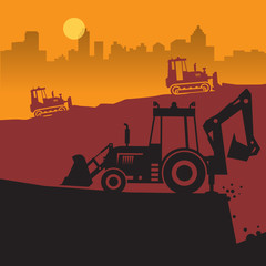 Tractors on work at construction site