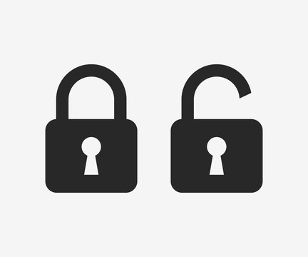 Lock icon, black isolated on grey background, vector illustration.