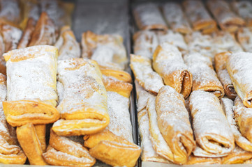 Portuguese traditional pastries. Buns with custard.