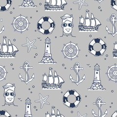 Seamless Pattern Marine Element in Black and White