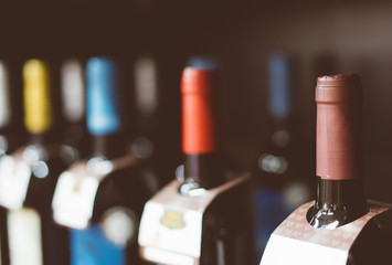 Wine bottles in the wine store.
