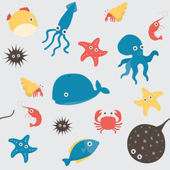Naklejka premium Set with funny sea animal on white background