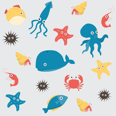 Sea life underwater cartoon animals