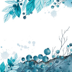 Blue christmas watercolor background with snowflakes - 181146003