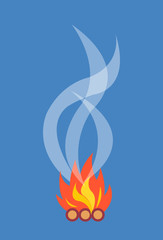 Campfire with Smoke Isolated Illustration on White