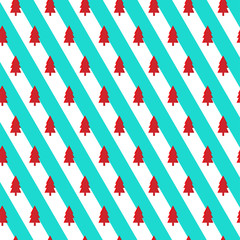Obraz premium Seamless pattern small red christmas tree on white and blue diagonal line background vector EPS 10.