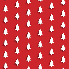 Seamless pattern white christmas tree long tail shadow on red background vector EPS 10.