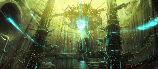 digital illustration of futuristic science fiction environment background interior of energy generator © Camille