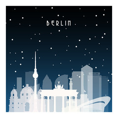 Winter night in Berlin. Night city in flat style for banner, poster, illustration, game, background. © greens87