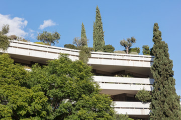 Fototapeta na wymiar Block of flats in Athens - Trees and plants