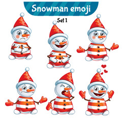 Vector set of cute snowman characters. Set 1