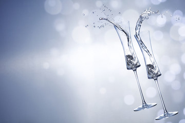 Silver sealed champagne on a background with space for advertising text 