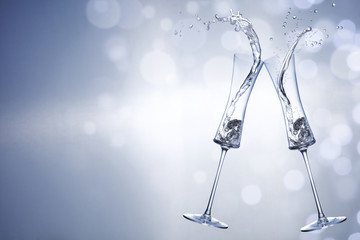 Silver sealed champagne on a background with space for advertising text 