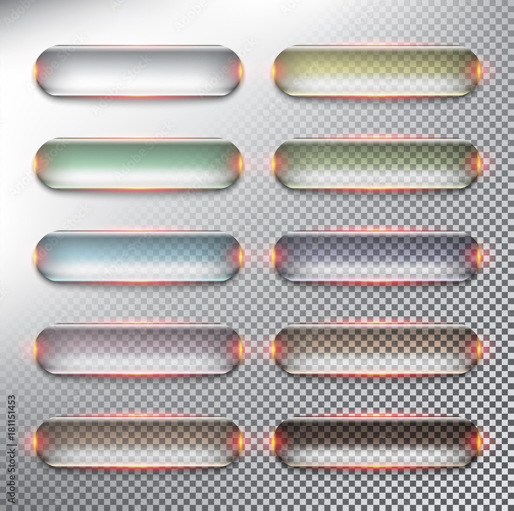 Wall mural abstract vector web buttons set of 10. glass web buttons in pastel colors. isolated with realistic, 