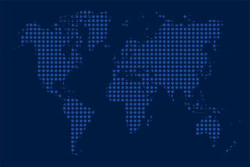 Fototapeta premium Blue dotted world map on blue background illustration