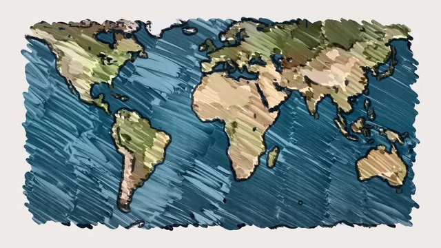 planet earth map marker on white board background seamless endless loop animation - new quality unique handmade cartoon dynamic joyful video footage