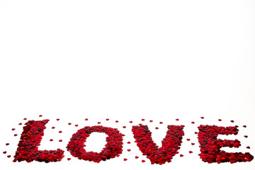 word love isolated on white background consisting of many little hearts