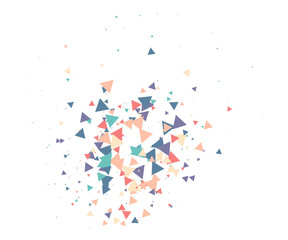 Colorful Shatter Vector Background. Atomic Bomb Explosion, Blast, Bang, Boom Concept. Broken Glass, Technology Futuristic Design. Moving Colorful Shatter Fragments. Cool Falling Triangles Explosion