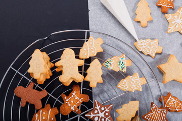 Baking concept Fresh bake Homemade organic Butter sugar Cookies dough on round wooden board and...