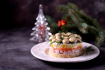 Fototapeta na wymiar Traditional New Year's Russian salad 