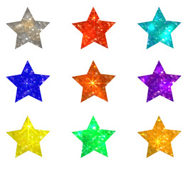 Set of glittering stars on white background. VECTOR illustration.